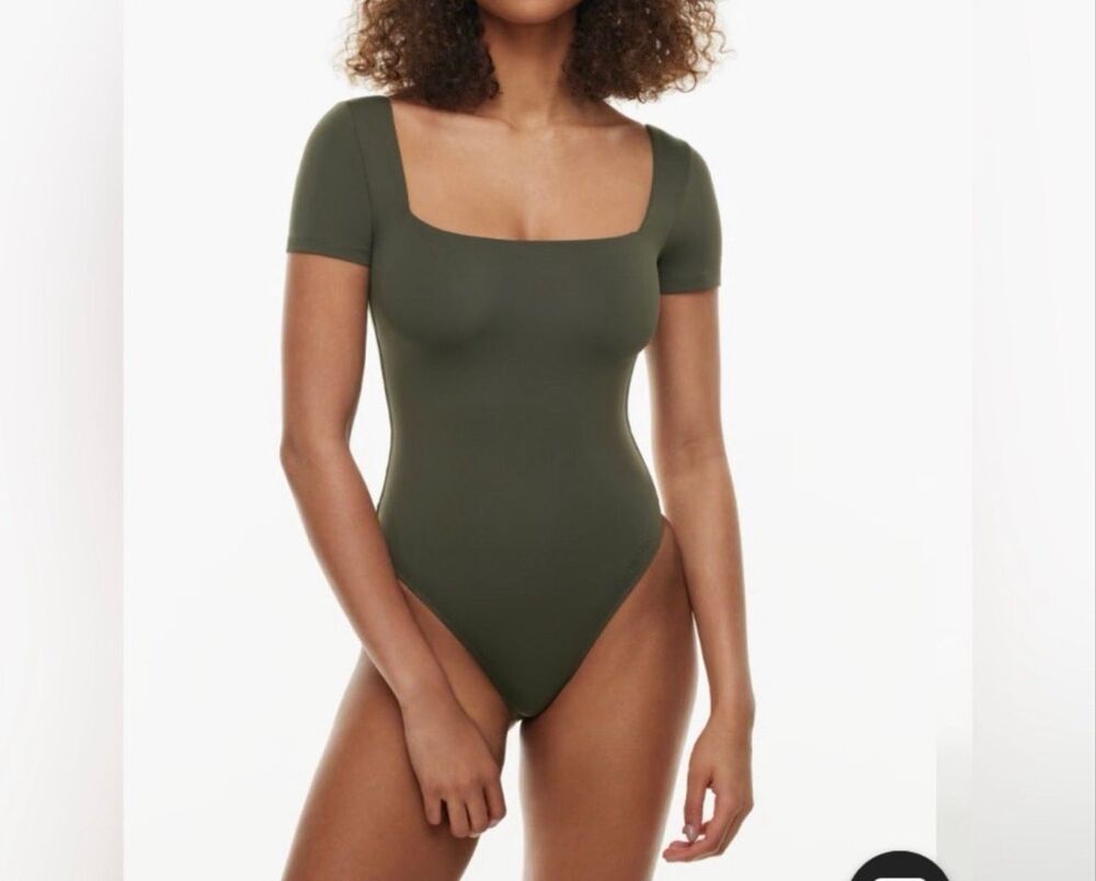 Aritzia Original Contour Manner Square Neck Bodysuit olive green M NEW